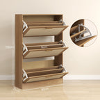 Shoe Rack for 18 Pairs of Shoes with 3 Folding Drawers in Wood and Rattan, 80x25x120 cm, Brown