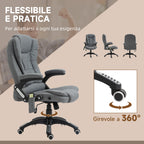 6-Point Vibration Massage Office Chair with Rocking Function and Heat, Reclining Office Chair with Adjustable Height, Remote Control and Side Pocket in Fabric, Grey
