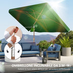 Garden Umbrella 2x3 m with Crank Opening, Tilting and Anti UV 50+, Green