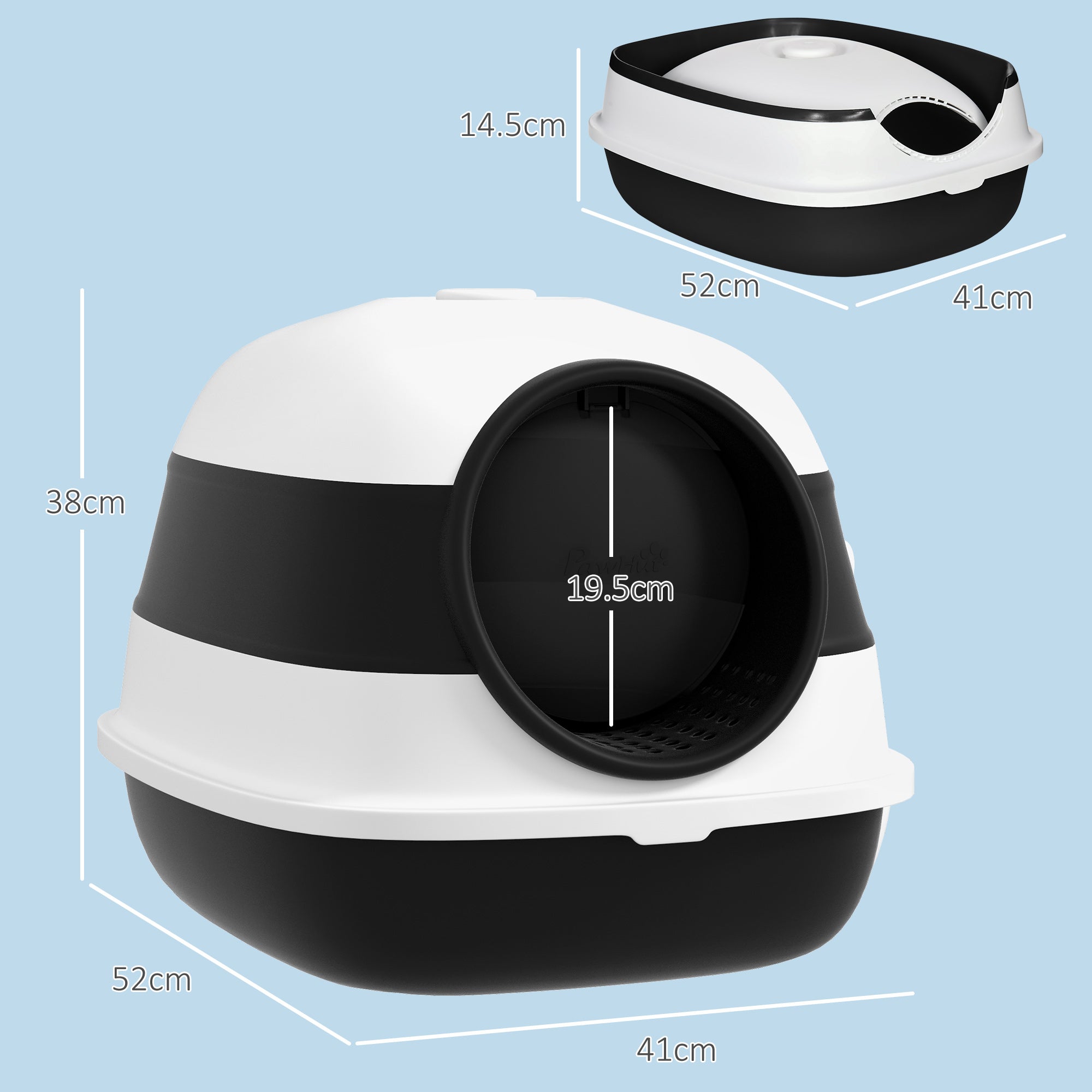Cat Litter Box with Lid, Scoop and Deodorizer, Foldable Design, 52x41x38 cm, White and Black