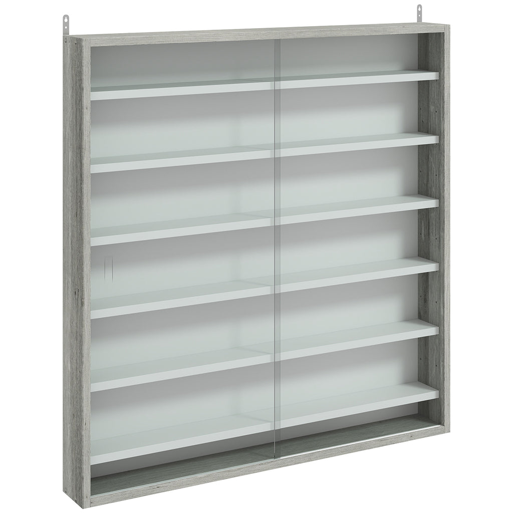 HOMCOM 5-Tier Adjustable Wooden Notice Board with Glass Doors, 80 x 9.5 x 83 cm, White and Grey