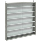 HOMCOM 5-Tier Adjustable Wooden Notice Board with Glass Doors, 80 x 9.5 x 83 cm, White and Grey