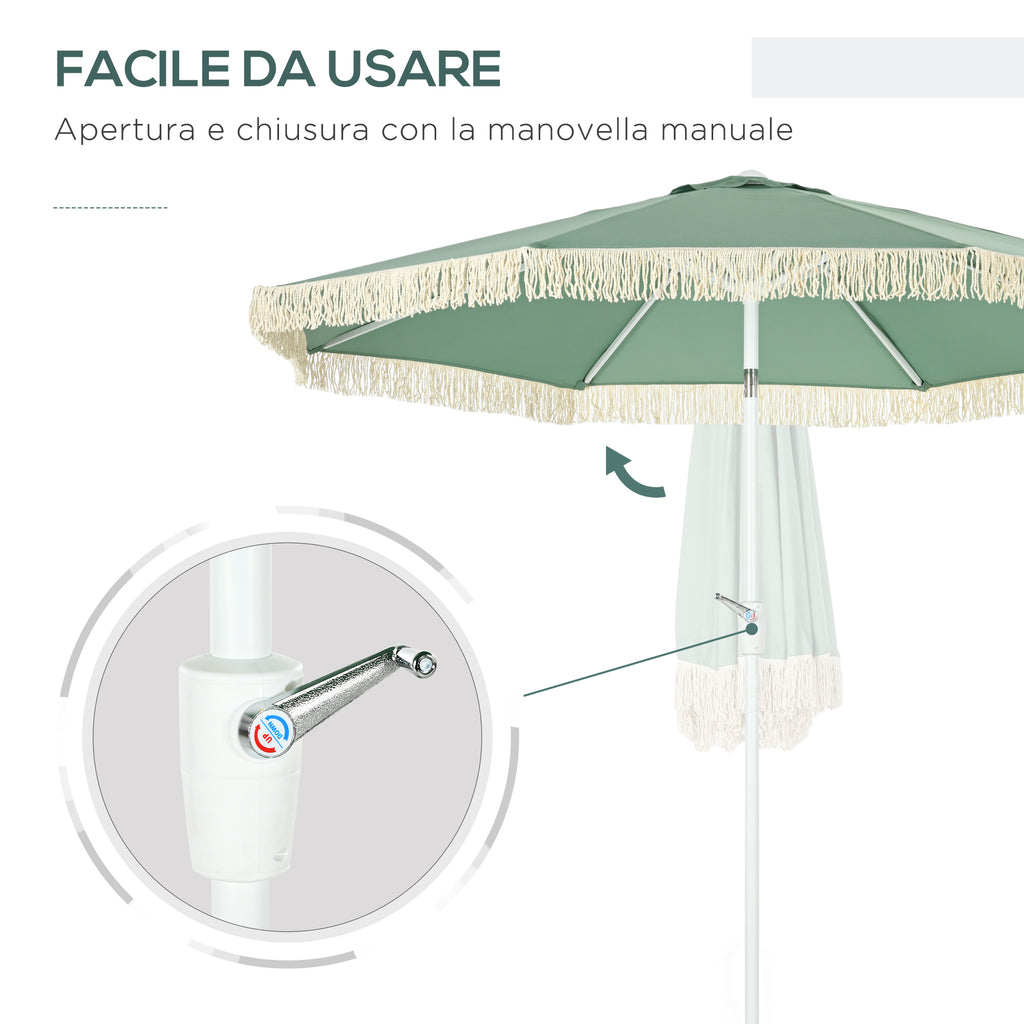 Garden Umbrella with Tilting Crank and 2 Section Pole, Polyester and Metal, 2.6x2.4 m, Green