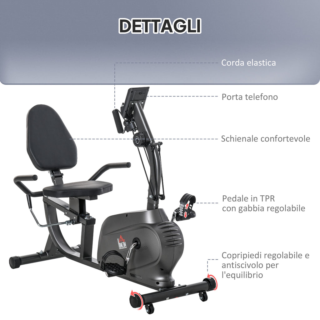 Magnetic Recumbent Exercise Bike with 8 Resistance Levels, LCD Display, Adjustable Seat and Arm Bands