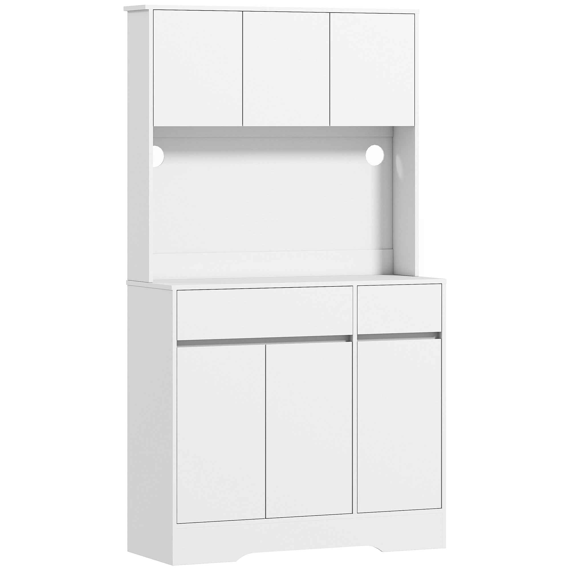 HOMCOM Modern Kitchen Sideboard with 4 Cabinets, 2 Drawers and Adjustable Shelves, 100x38x180 cm, White