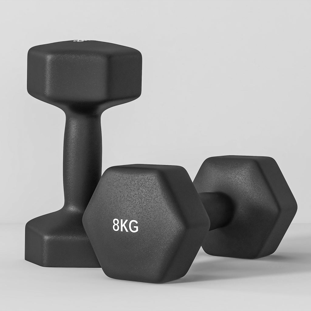 SPORTNOW Set of 2 Hexagonal Dumbbells weighing 2x8 kg in Metal and Plastic with Non-Slip Grip, 24x11x11 cm, Black