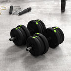 SPORTNOW 2 in 1 Set with 2 Dumbbells Convertible into Barbell, Total Weight 20 kg and Adjustable Weight Discs, Black
