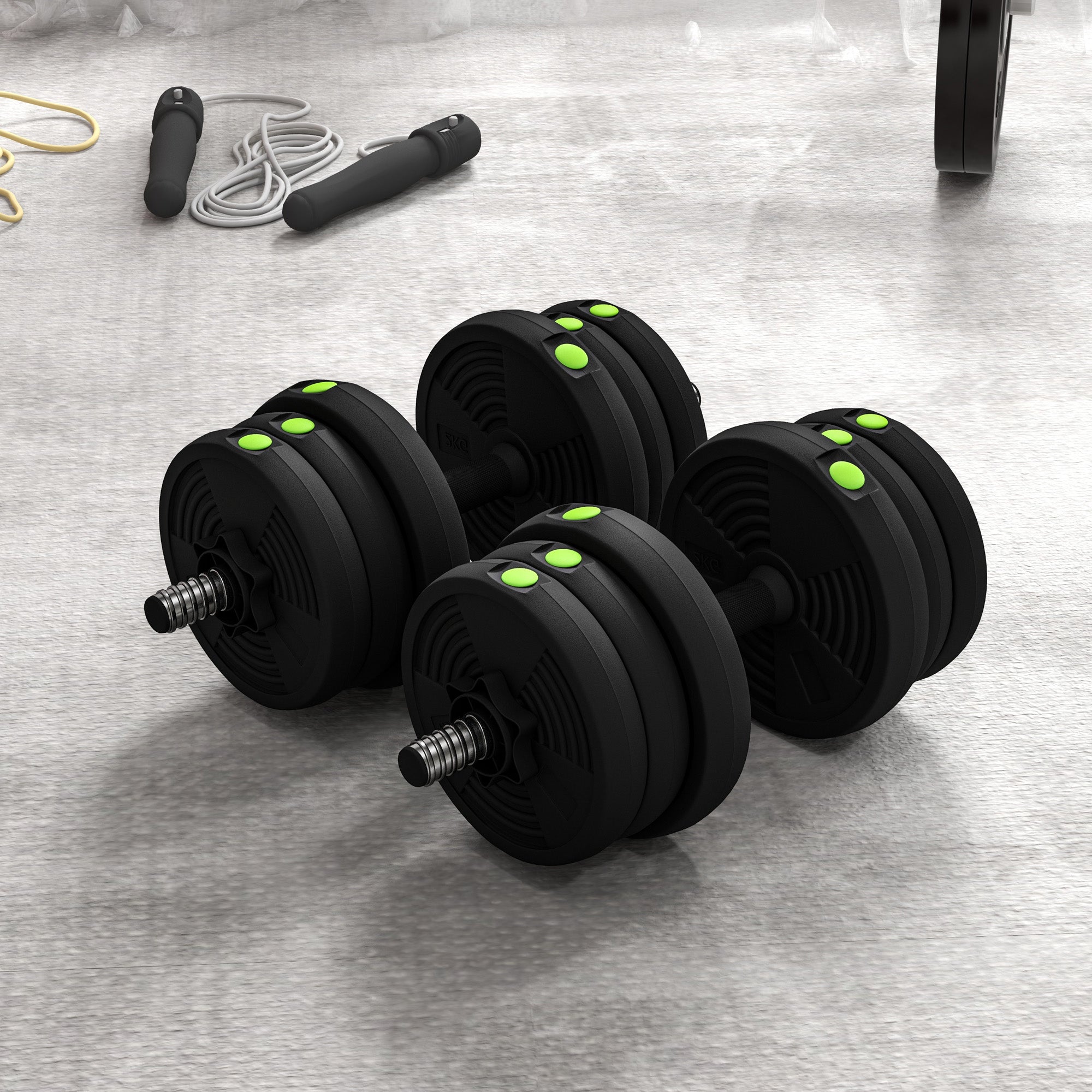 SPORTNOW 2 in 1 Set with 2 Dumbbells Convertible into Barbell, Total Weight 20 kg and Adjustable Weight Discs, Black
