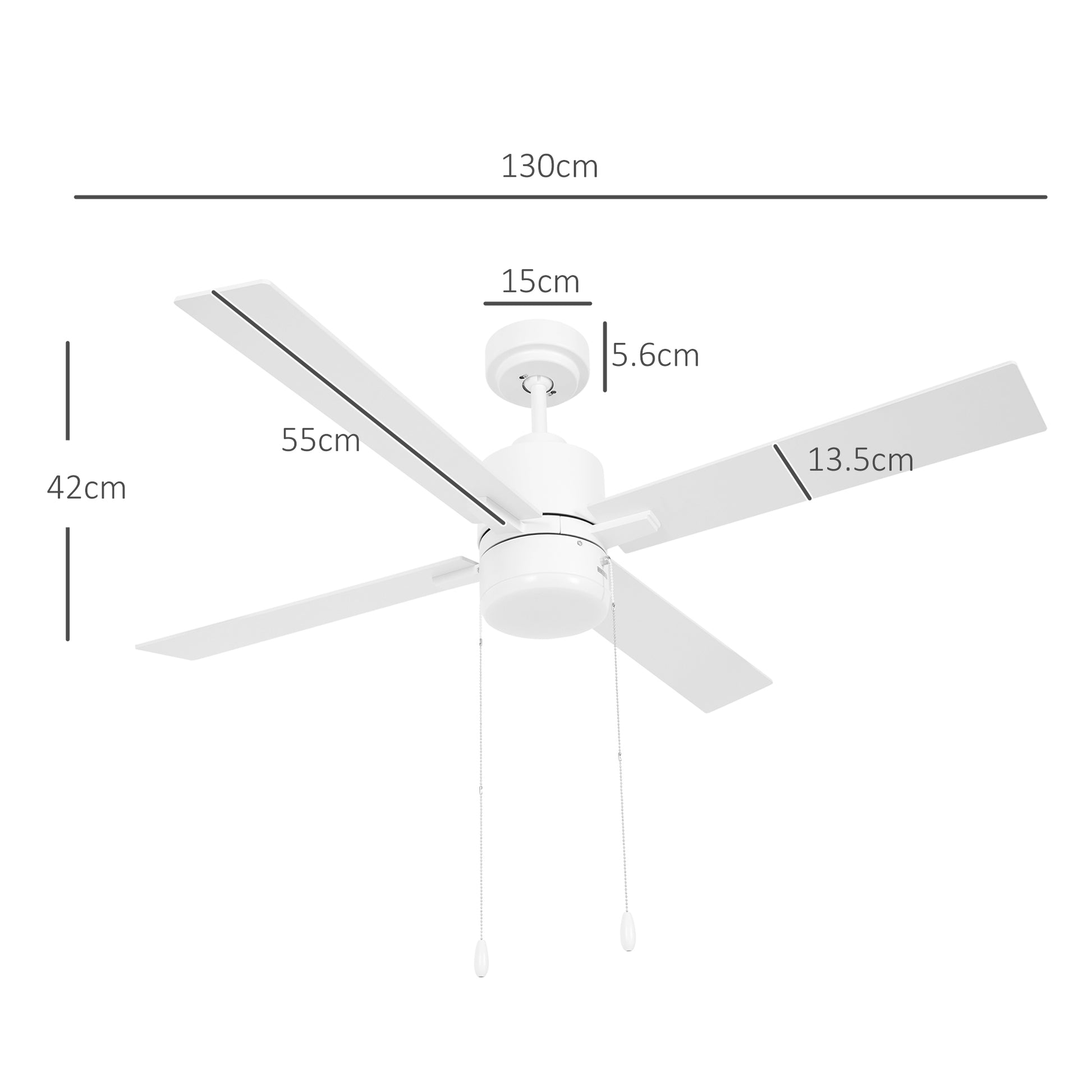 HOMCOM Ceiling Fan with LED Light, 3 Speeds and Reversible Motor, Ø130cm, White and Wood - Borgè