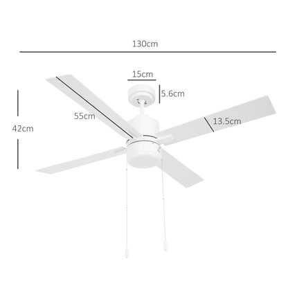 HOMCOM Ceiling Fan with LED Light, 3 Speeds and Reversible Motor, Ø130cm, White and Wood - Borgè