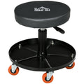 HOMCOM Workshop Stool with Wheels and Tool Holder, Adjustable Height and Swivel, Ø40x25-48cm, Black - Borgè