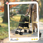 Dog Stroller with 2 Mesh Windows, in Steel and Oxford Fabric, 76x44x103 cm, Black and Dark Green