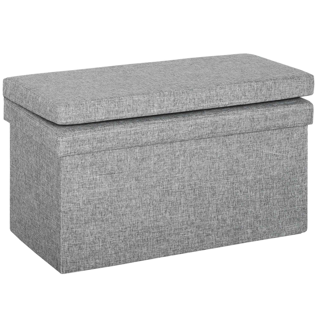 HOMCOM Folding Storage Bench with Backrest and 77L Storage Compartment, Fabric Upholstery, 76x50x73 cm, Grey