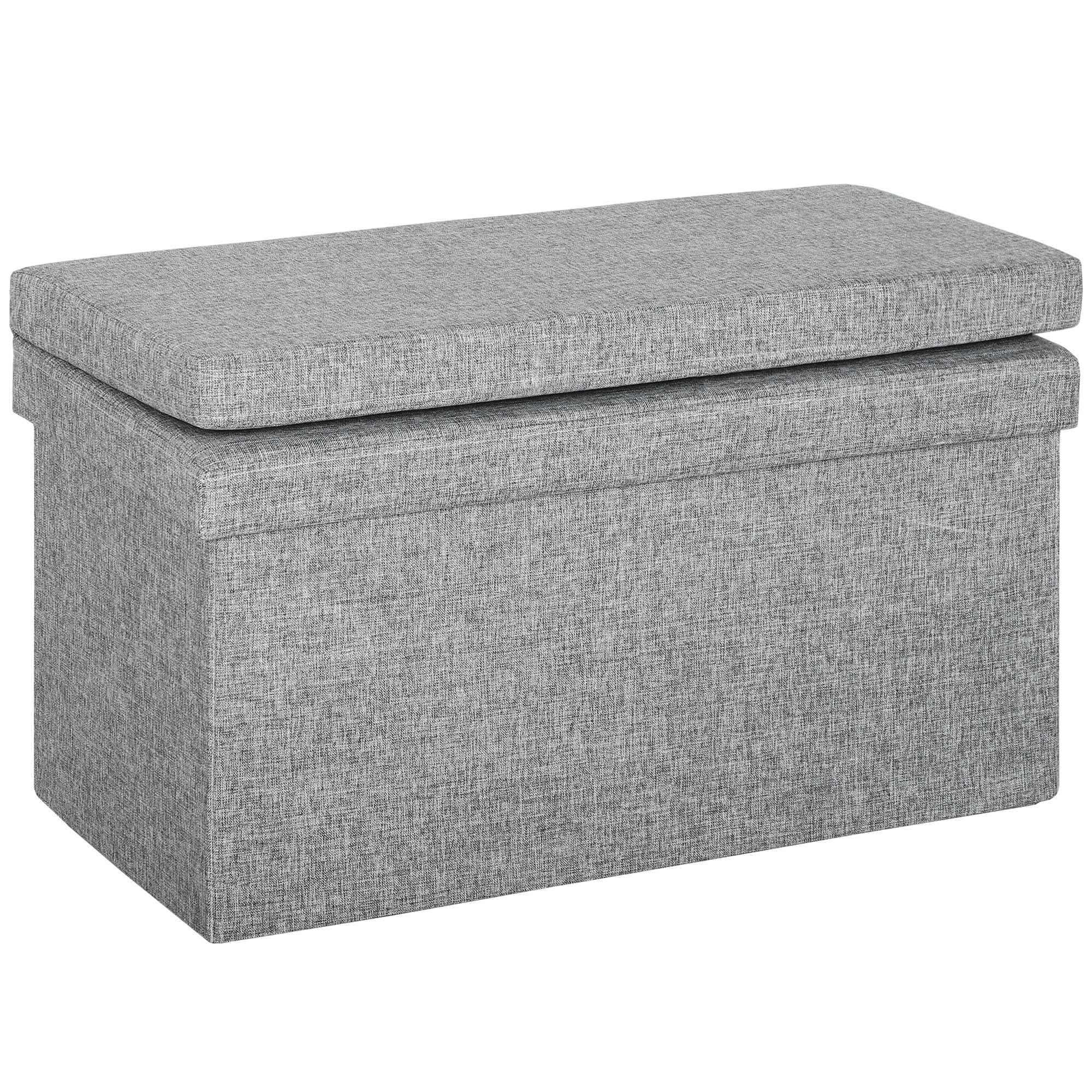 HOMCOM Folding Storage Bench with Backrest and 77L Storage Compartment, Fabric Upholstery, 76x50x73 cm, Grey