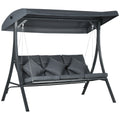 Outsunny 3-Seater Garden Swing with Adjustable Canopy, Steel and Polyester, 202x115x168 cm, Dark Grey