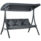 Outsunny 3-Seater Garden Swing with Adjustable Canopy, Steel and Polyester, 202x115x168 cm, Dark Grey