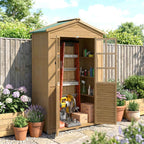 Outsunny Wooden Garden Cabinet with Clear Windows, 128x57.5x197 cm, Light Brown