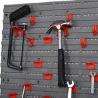 54PCS Tool Storage Box with 50 Hooks, Wall Mounted, PP, Red Grey, 95.5x23x53.5cm