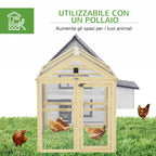 PawHut Outdoor Wooden Chicken Run with Multiple Doors and Metal Mesh, 140x88.5x106 cm, Wood Color