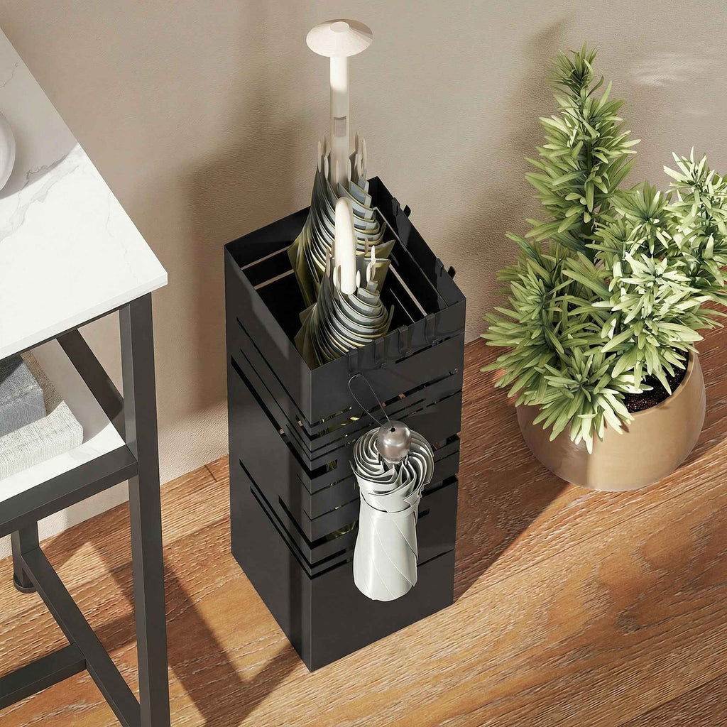 HOMCOM Freestanding Square Metal Umbrella Stand for Entryway, Black