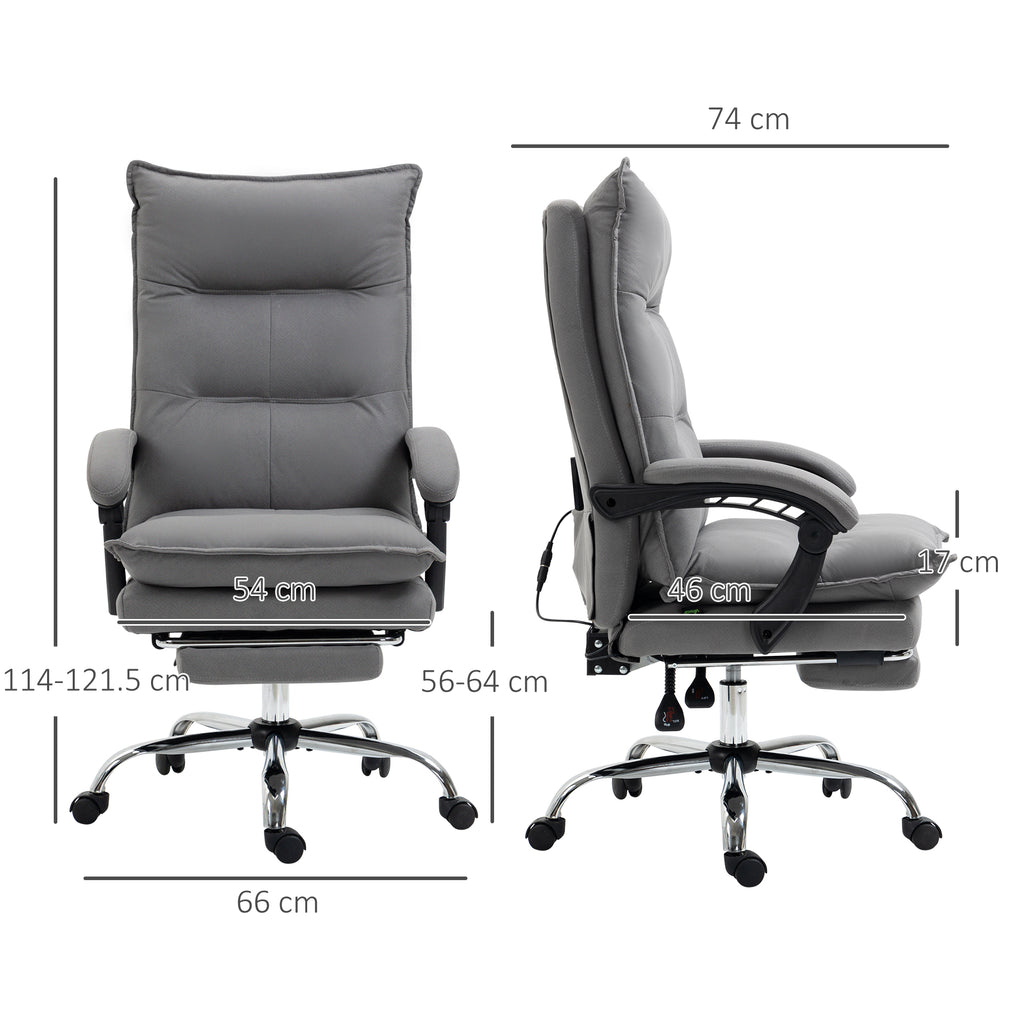 Heated Massage Office Chair, 155° Reclining with Extendable Footrest, Grey