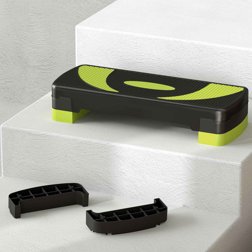 HOMCOM Aerobics Stepper, Adjustable to 3 Heights (10, 15, and 20 cm), Green and Black