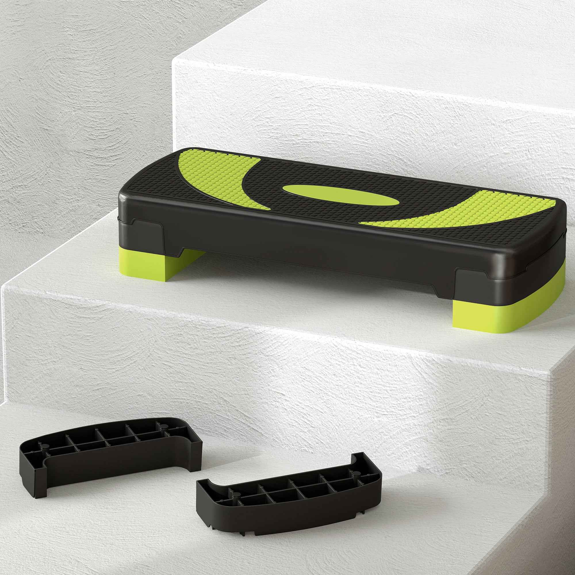 HOMCOM Aerobics Stepper, Adjustable to 3 Heights (10, 15, and 20 cm), Green and Black