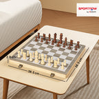 SPORTNOW Folding Chess and Checkers Board with Compartments, Wood and Metal, 38.5 x 38.5 x 2.8 cm, Black and White