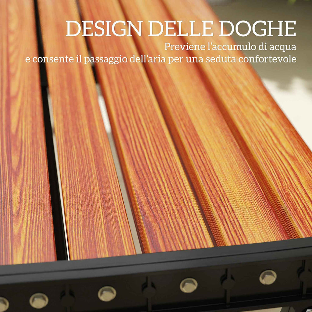 Outsunny 2-Seater Outdoor Metal Bench, 124x39x39 cm, Wood and Black