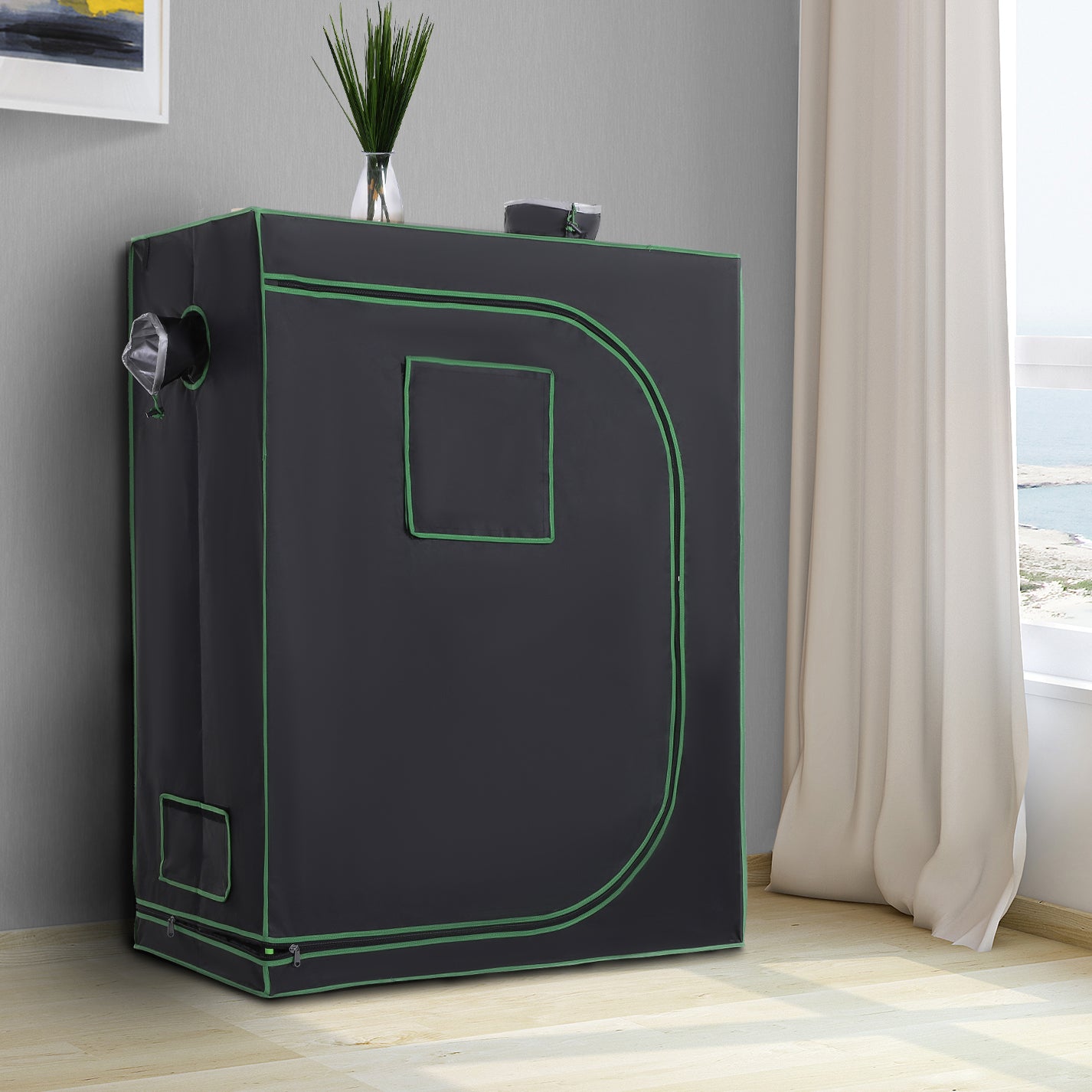 Mylar Hydroponic Greenhouse with Adjustable Air Vents for Indoor Growing, 120x60x150cm, Black