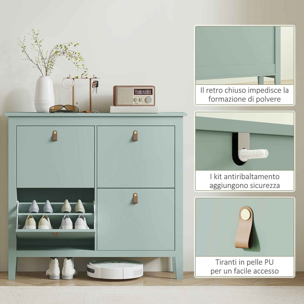 HOMCOM Slim Shoe Rack with 4 Drawers for 20 Pairs of Shoes, Size EU 44, Adjustable Shelves, 105 x 24 x 95.5 cm, Green