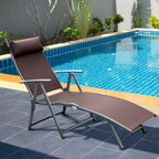 Folding Garden Lounger with Cushion, 7-Reclining Backrest, 137x63.5x100.5cm, Brown