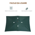 2x3m Garden Umbrella in Lacquered Wood and Bamboo with Removable Cover, Dark Green