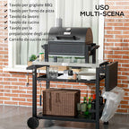 Outsunny Barbecue Cart with Folding Stainless Steel Table, 2 Wheels and Accessories, 125x65x84 cm, Black