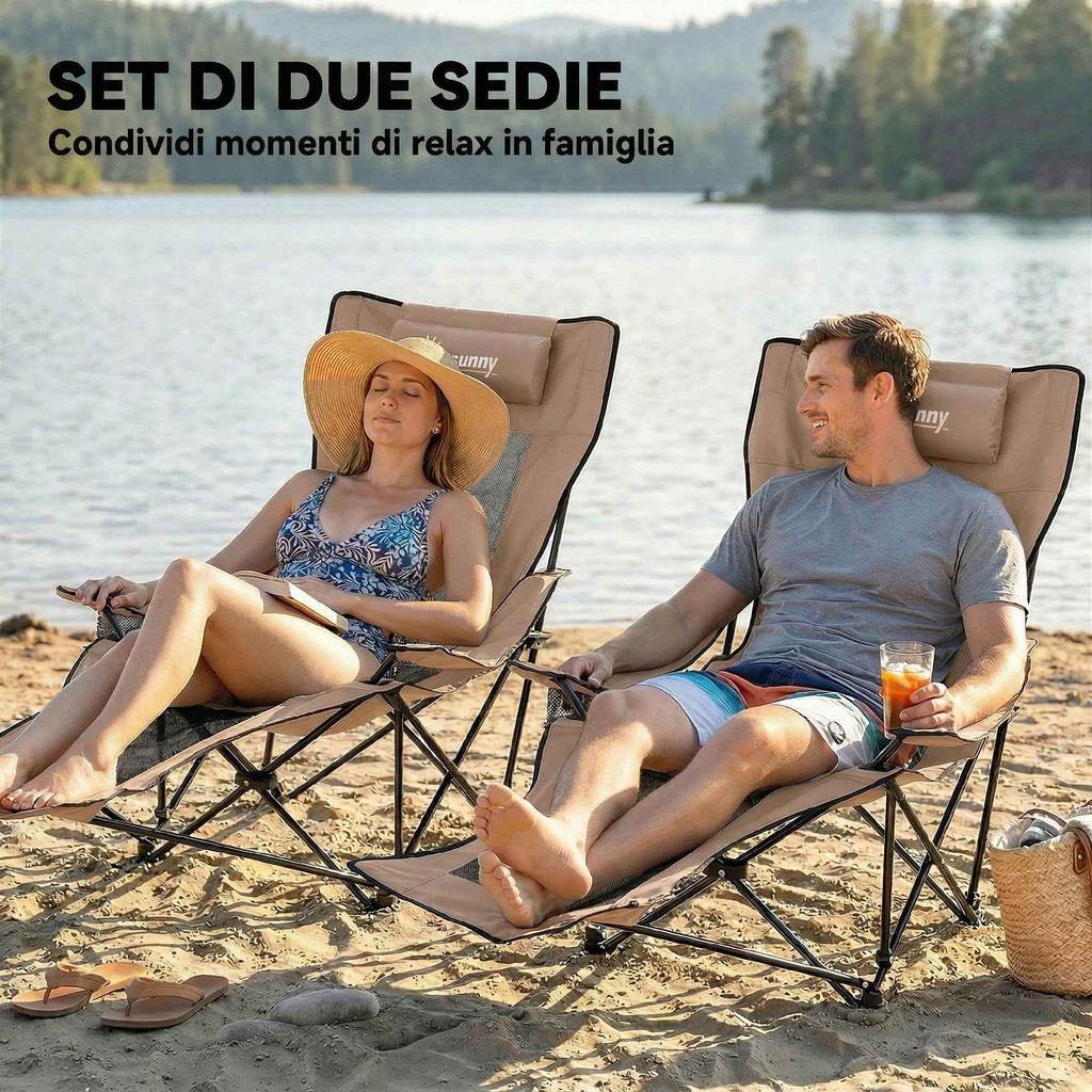 Outsunny Set of 2 Folding Camping Chairs in Oxford Fabric and Metal with Detachable Footrest, Brown and Black