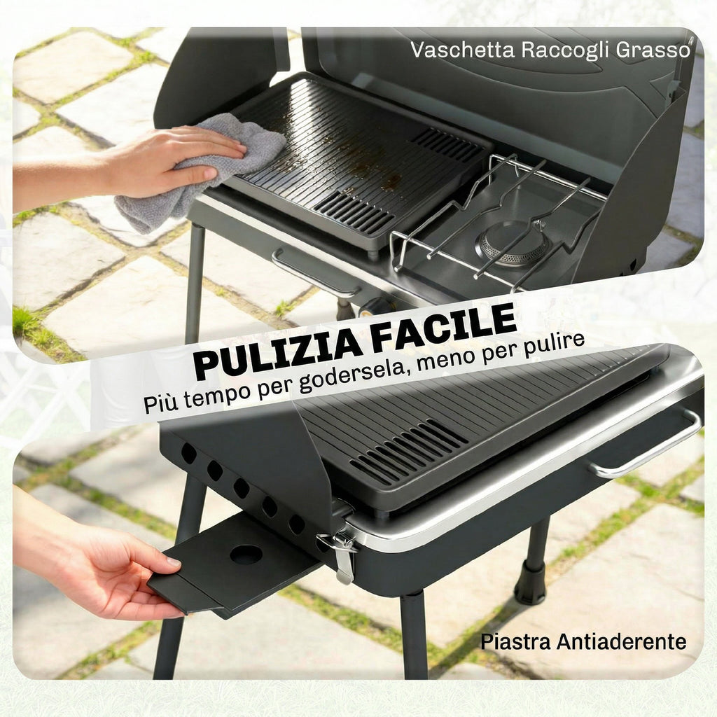 Outsunny 2-in-1 Portable Propane Gas BBQ with Grill and Stove, 7KW, Black