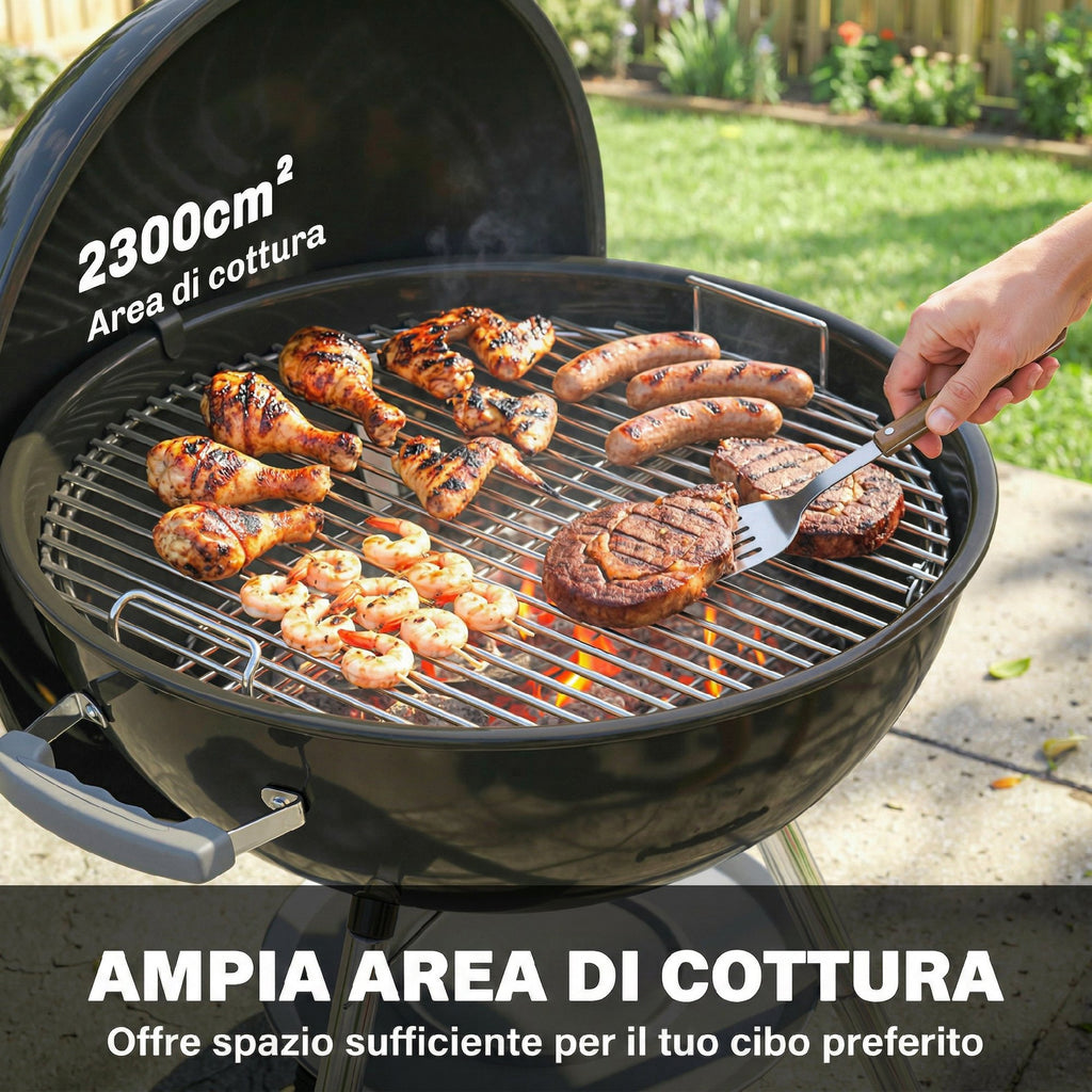 Outsunny Charcoal Barbecue with Round Outdoor Grill, Lid, Thermometer and Wheels, Black
