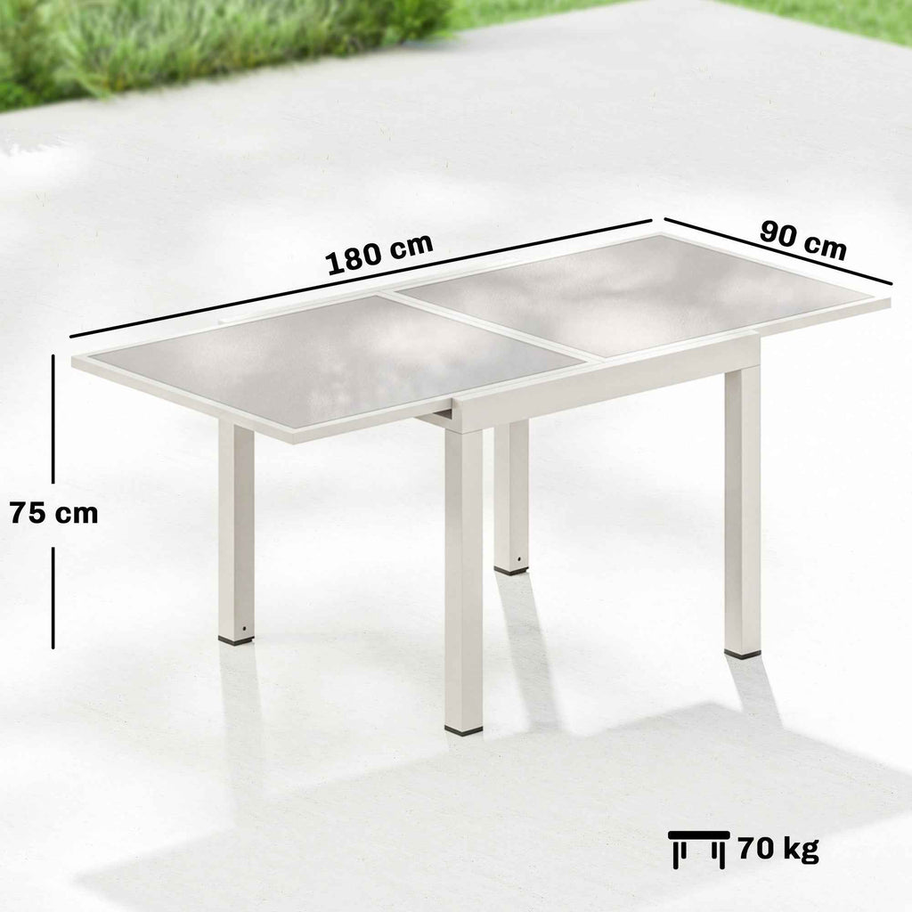 Outsunny Extendable Outdoor Aluminum Table, Tempered Glass Top, Cream White.