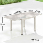 Outsunny Extendable Outdoor Aluminum Table, Tempered Glass Top, Cream White.