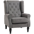 French Style Lounge Chair with Wooden Legs and Removable Cushions, 74x86x102 cm, Grey