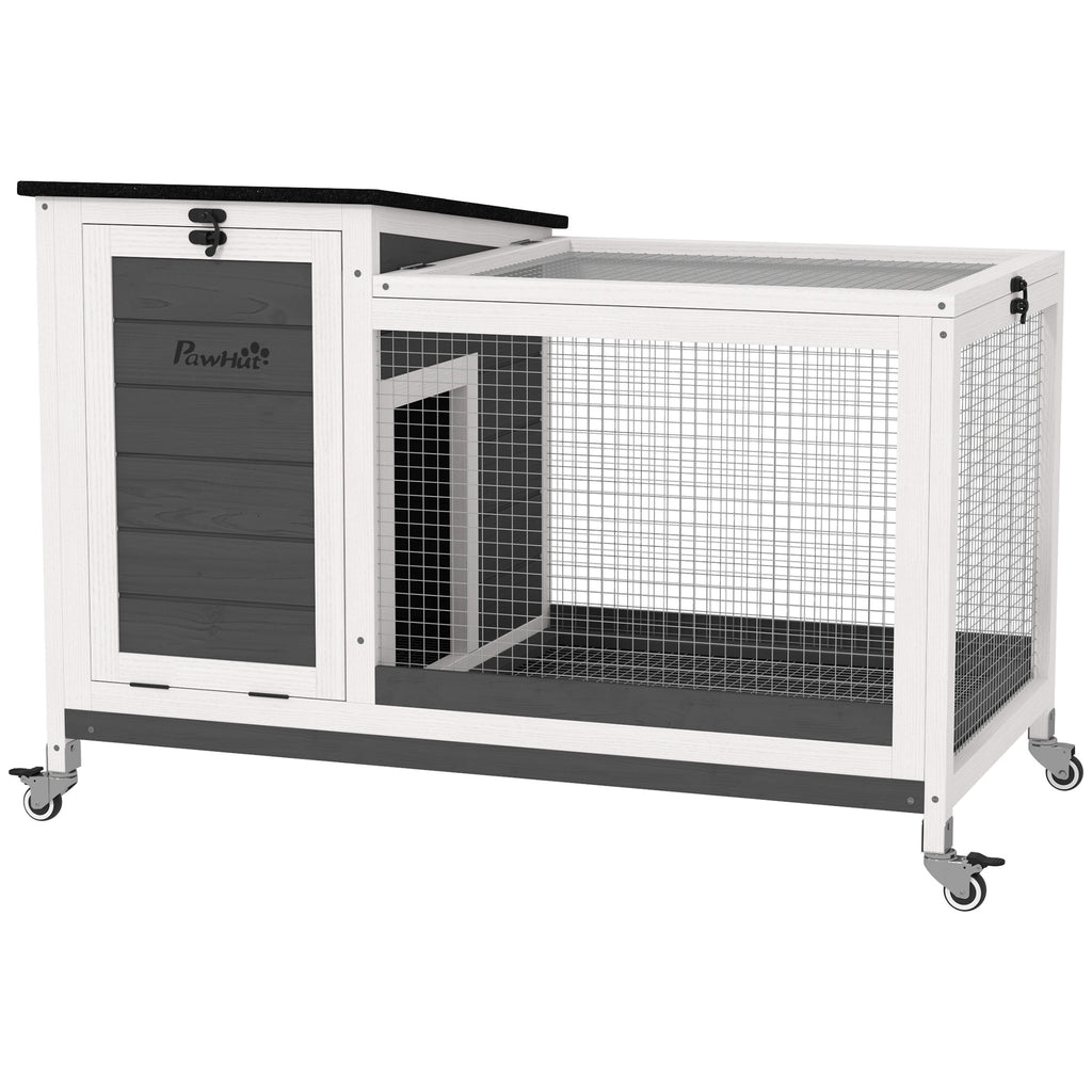 Outdoor Rabbit Hutch on Wheels with Removable Tray, in Fir Wood and Steel, 91x51x66 cm, Multicolor