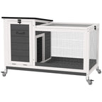 Outdoor Rabbit Hutch on Wheels with Removable Tray, in Fir Wood and Steel, 91x51x66 cm, Multicolor