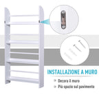 4-Tier Wall-Mounted Bookcase, White, Waterproof, Max Load 30kg (59cm x 12cm x 113cm)