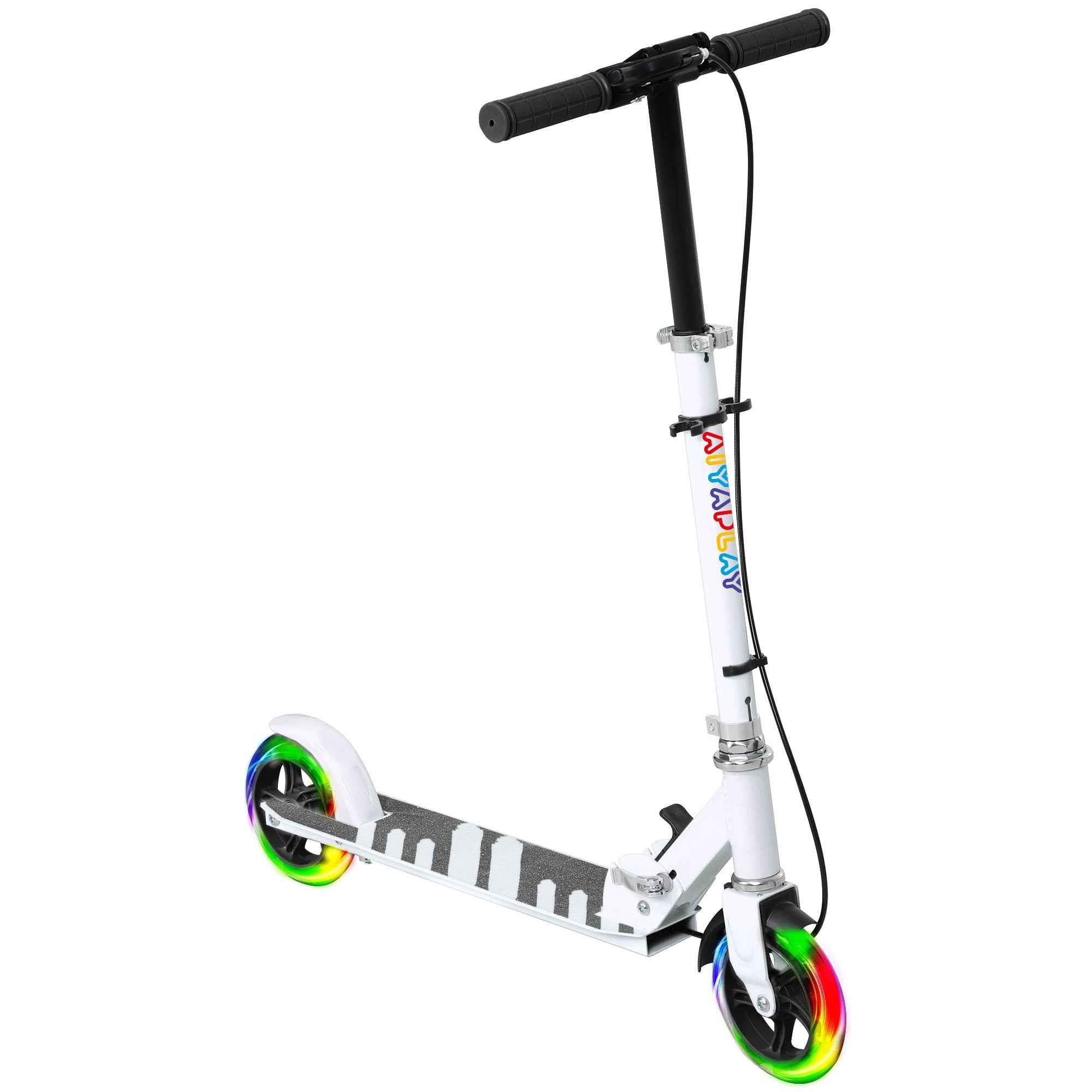 AIYAPLAY Scooter for Kids Ages 3-8 with Light-Up Wheels, Adjustable Handle and Rear Brake, White