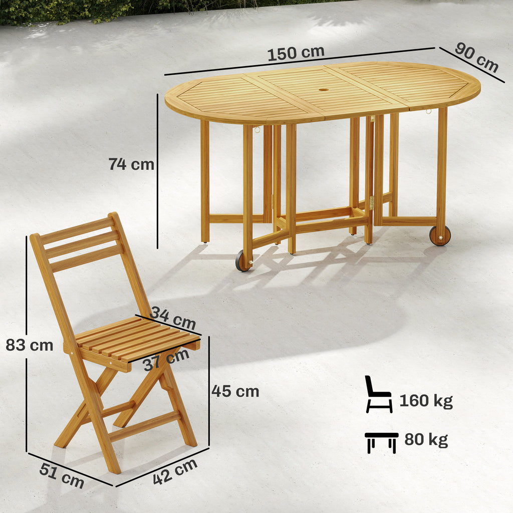 Outsunny 7-Piece Extendable Wooden Dining Set with 6 Folding Chairs for Garden