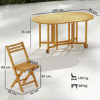 Outsunny 7-Piece Extendable Wooden Dining Set with 6 Folding Chairs for Garden