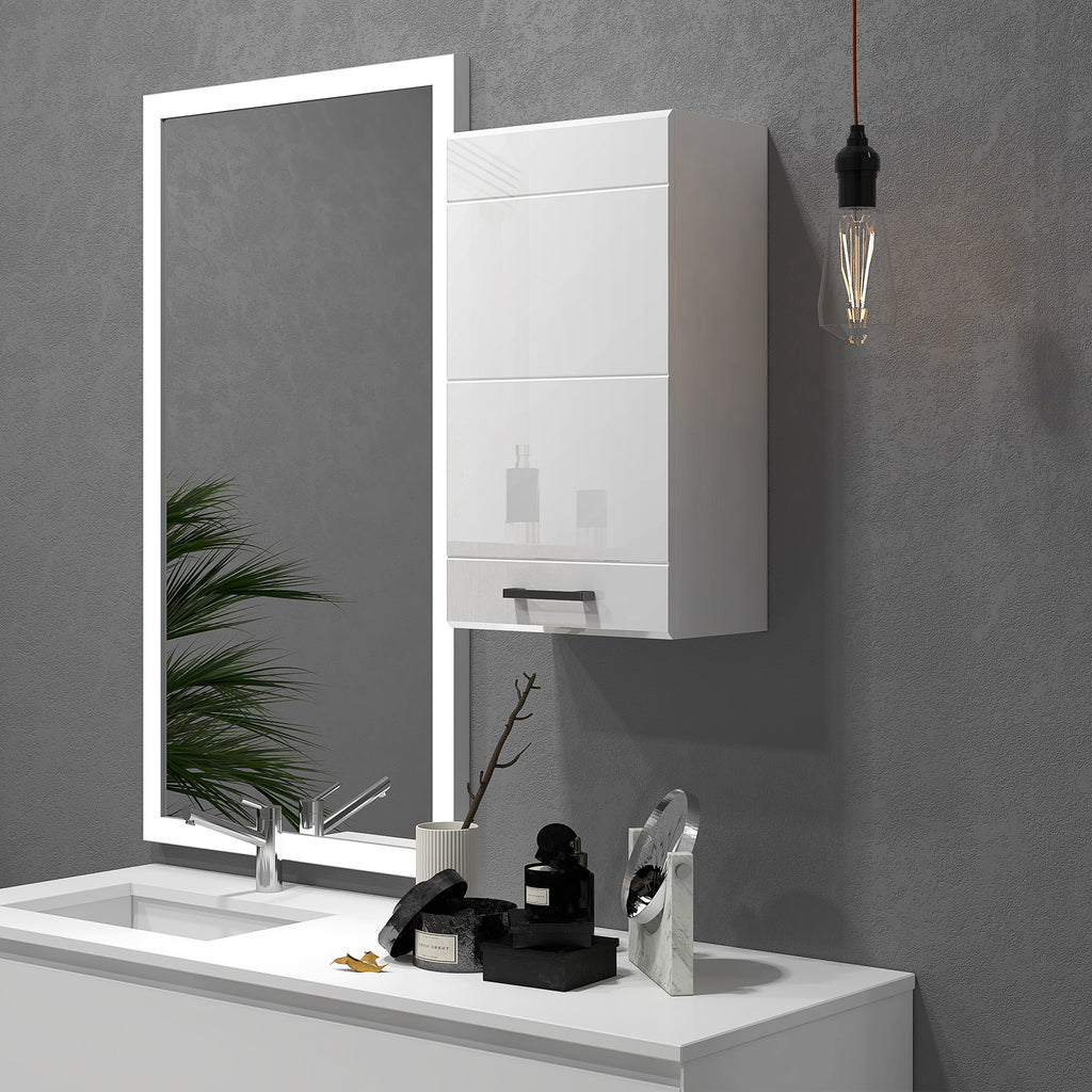 kleankin Wall-Mounted MDF Bathroom Cabinet with 3 Shelves and Adjustable Top Shelf, 37x22.5x70 cm, White - Borgè