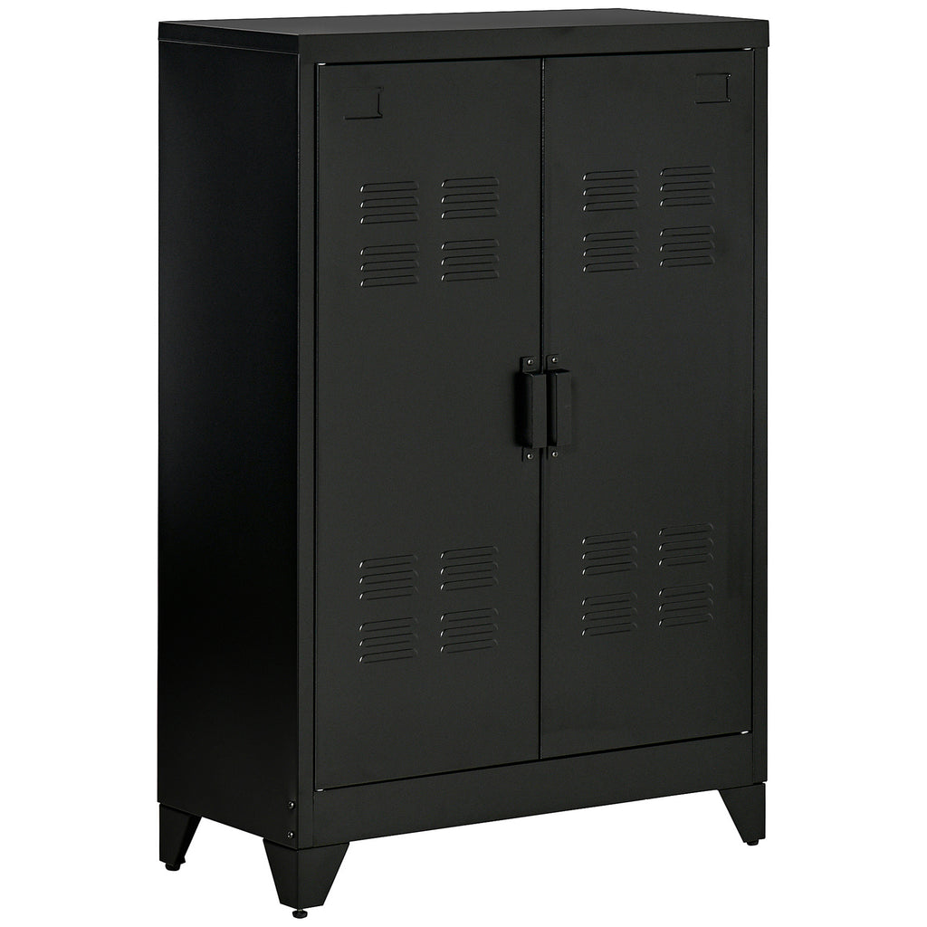 Industrial Style 2-Door Metal Storage Cabinet for Home and Garage, 75x33x110 cm, Black