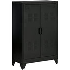 Industrial Style 2-Door Metal Storage Cabinet for Home and Garage, 75x33x110 cm, Black