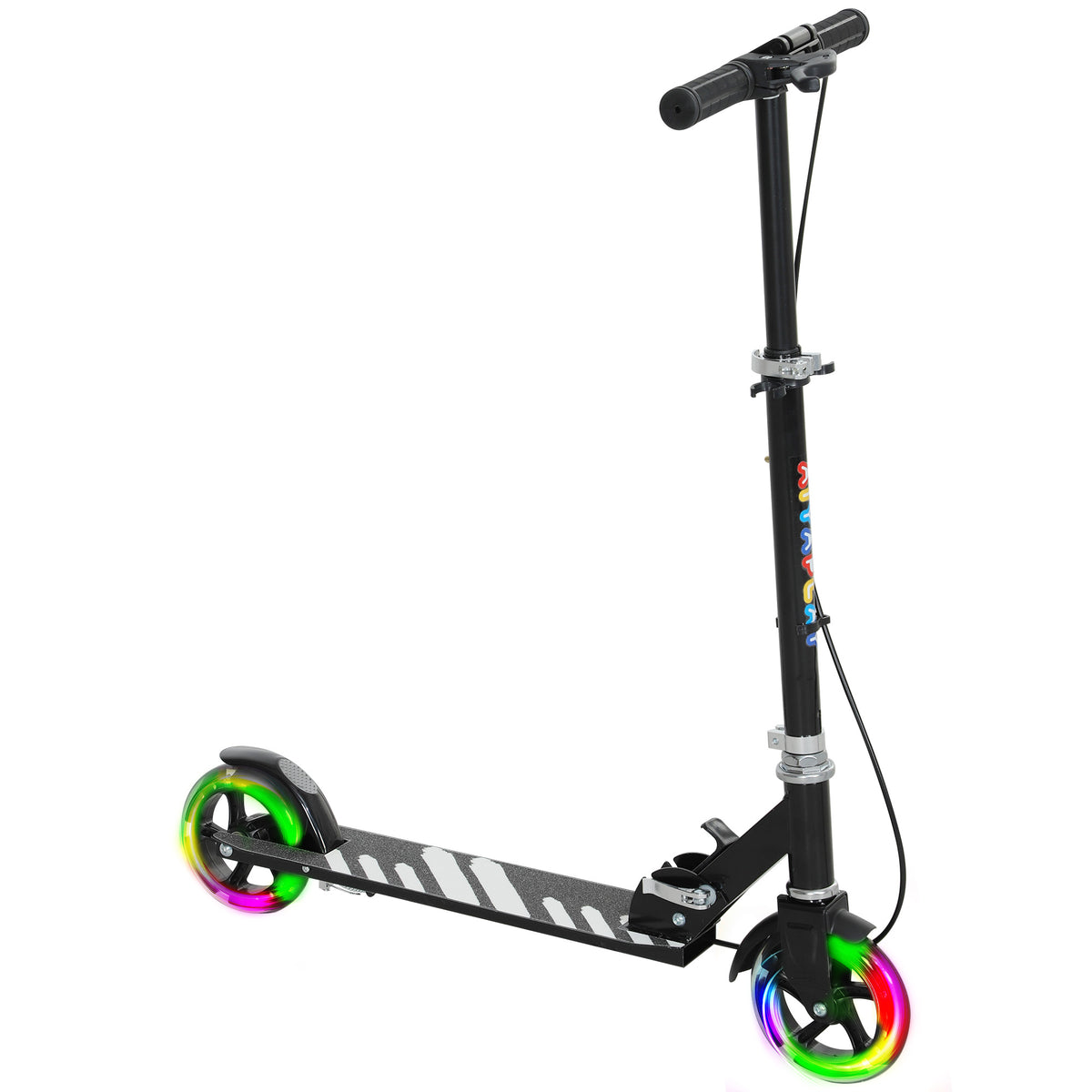AIYAPLAY Scooter for Kids Ages 3-8 with Light-Up Wheels, Adjustable Handle and Rear Brake, Black